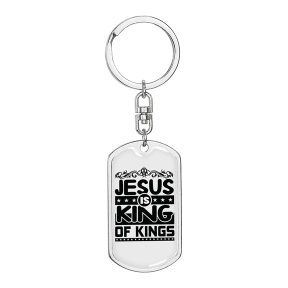 Jesus King Of Kings Stainless Steel or 18k Gold Premium Swivel Dog Tag Keychain