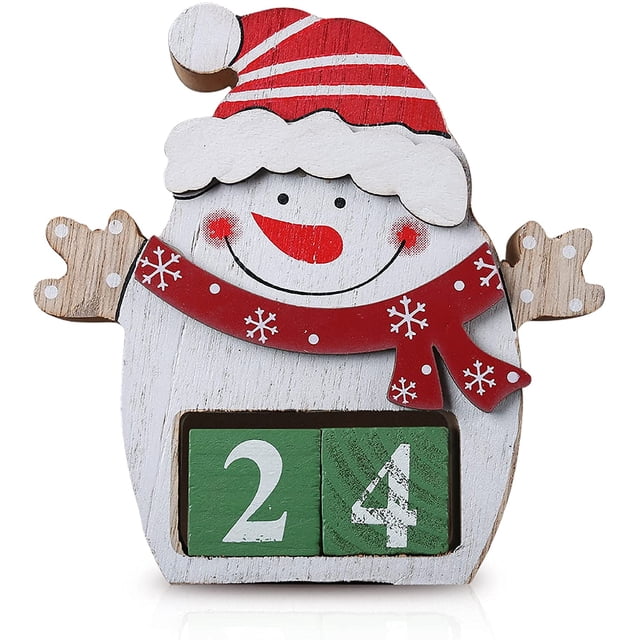 Calendario navideño Decoraciones Adornos navideños de madera Calendario de cuenta regresiva de Adviento (muñeco de nieve) Rojo Verde RV011031-01146SDJ