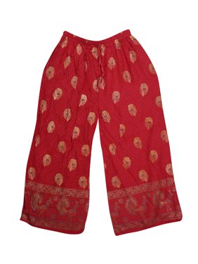 Mogul Bohemian Boho Chic Red Yoga Pants Rayon Comfy Loose Casual Palazzo Pant
