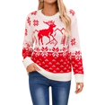 thumbnail image 2 of Tricot Col Rond Automne Hiver pour Femmes Géométrie Ethnique Animale Flocon de Neige Cropped Boho Blanc TG, 2 of 10