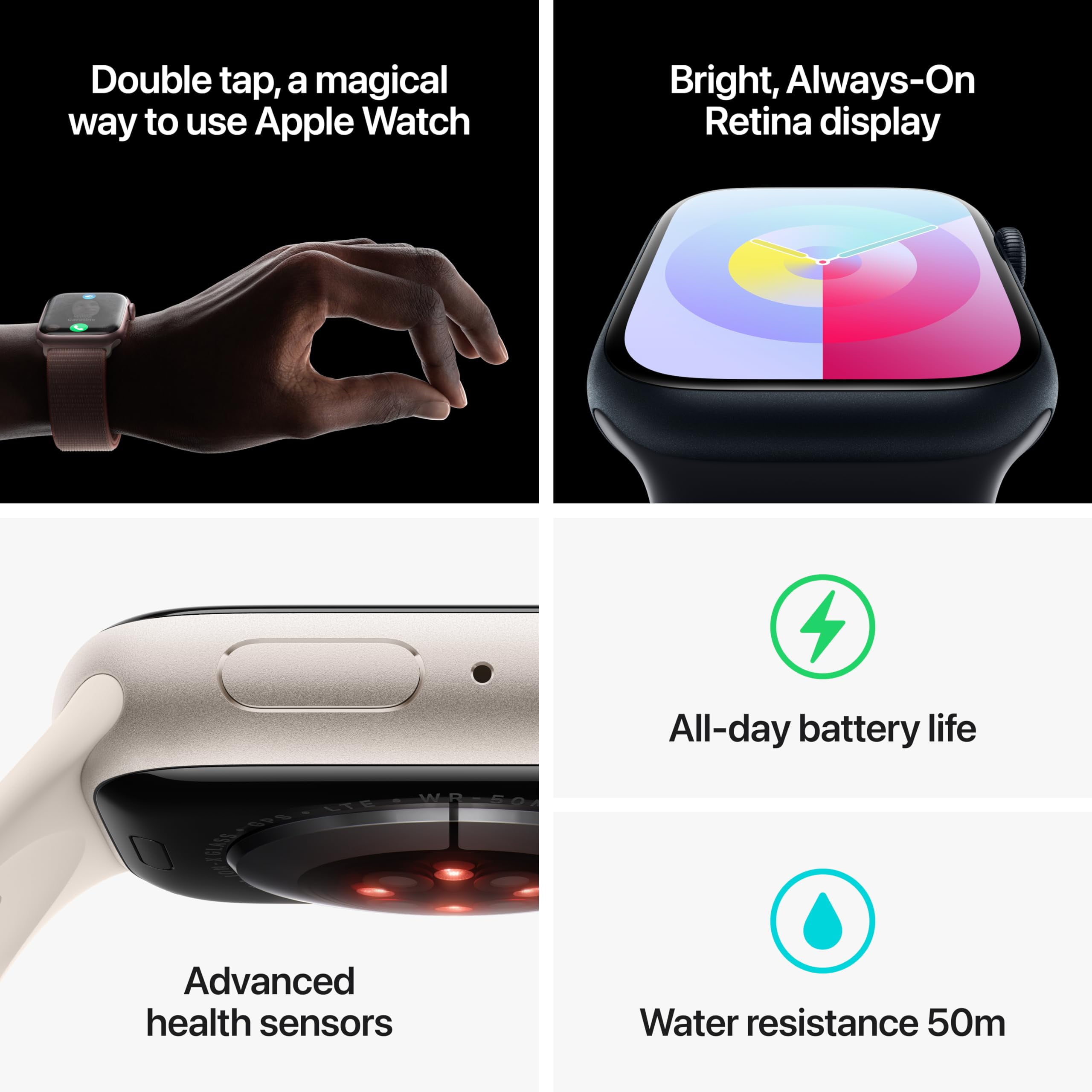 Apple Watch Series 9 [GPS + Cellular 45mm] Smartwatch with Midnight Aluminum Case and Midnight Sport Band - M/L. Fitness Tracker, ECG Apps, Always-On Retina Display, Water Resistant