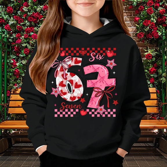 67 Six Seven Letter Hoodies Sweatshirts For Kids Hoodies Sweatshirts Casual Stylish Kids Valentine'S Day Graphic Print Hooded Sweatshirt For Girls And Boys Pullover Fleece Jacket Black 120(5-6 Years)