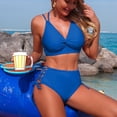 thumbnail image 5 of Brnmxoke Womens Swimsuits Bikinis Two Piece Padded Beach Cheeky Ruched V Neck Soft Trendy Adjustable Swimwear Bathing Suit Blue,S, 5 of 7