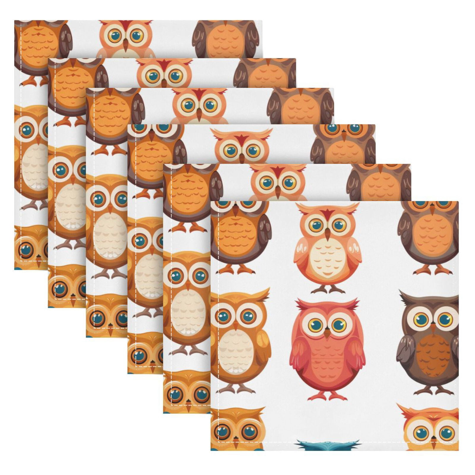JSTEL Owl Prints Cartoon Cloth Napkins Set of 6, 20x20 Inch Washable and Reusable Napkin for Decoupage Dinner Party Everyday Use