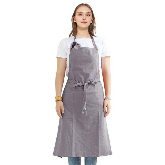 TOPTIE Tablier en Coton Doux Style Campagnard Atistique Couleur Unie Maison Jardin Pinaore-Gris