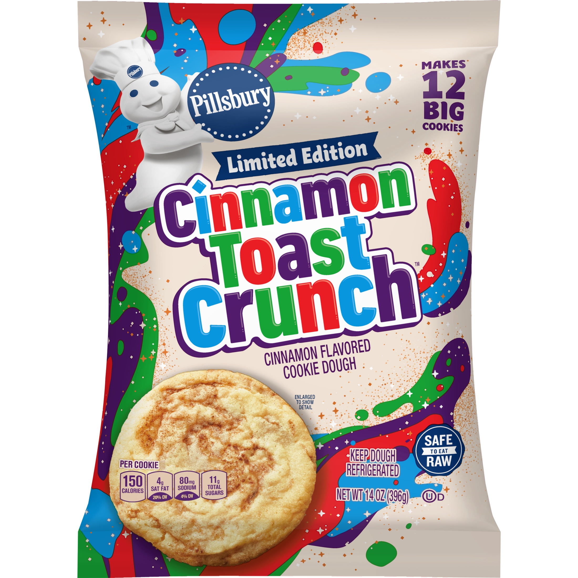Pillsbury Cinnamon Toast Crunch Cookie Dough, Makes 12 Big Cookies, 14 oz