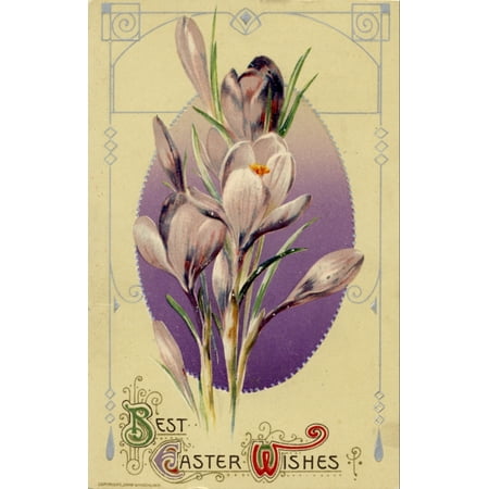 Postcard 1911 Best Easter Wishes with crocuses Poster Print by