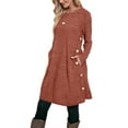 thumbnail image 2 of Fantaslook Long Sleeve Womens Dresses Crew Neck Buttons Tunic Sweater Dress with Pockets, 2 of 9