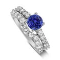 thumbnail image 2 of 2 Carat Vintage Look 6mm Round Cut Blue Sapphire Moissanite Diamond Wedding Ring Set in 10k White Gold, 2 of 4
