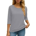 thumbnail image 5 of idosla 3/4 Length Sleeve Womens Tops Casual Loose Fit Crewneck T Shirts Cute Solid Three Quarter Length Tunic Tops (Light Gray, M), 5 of 6