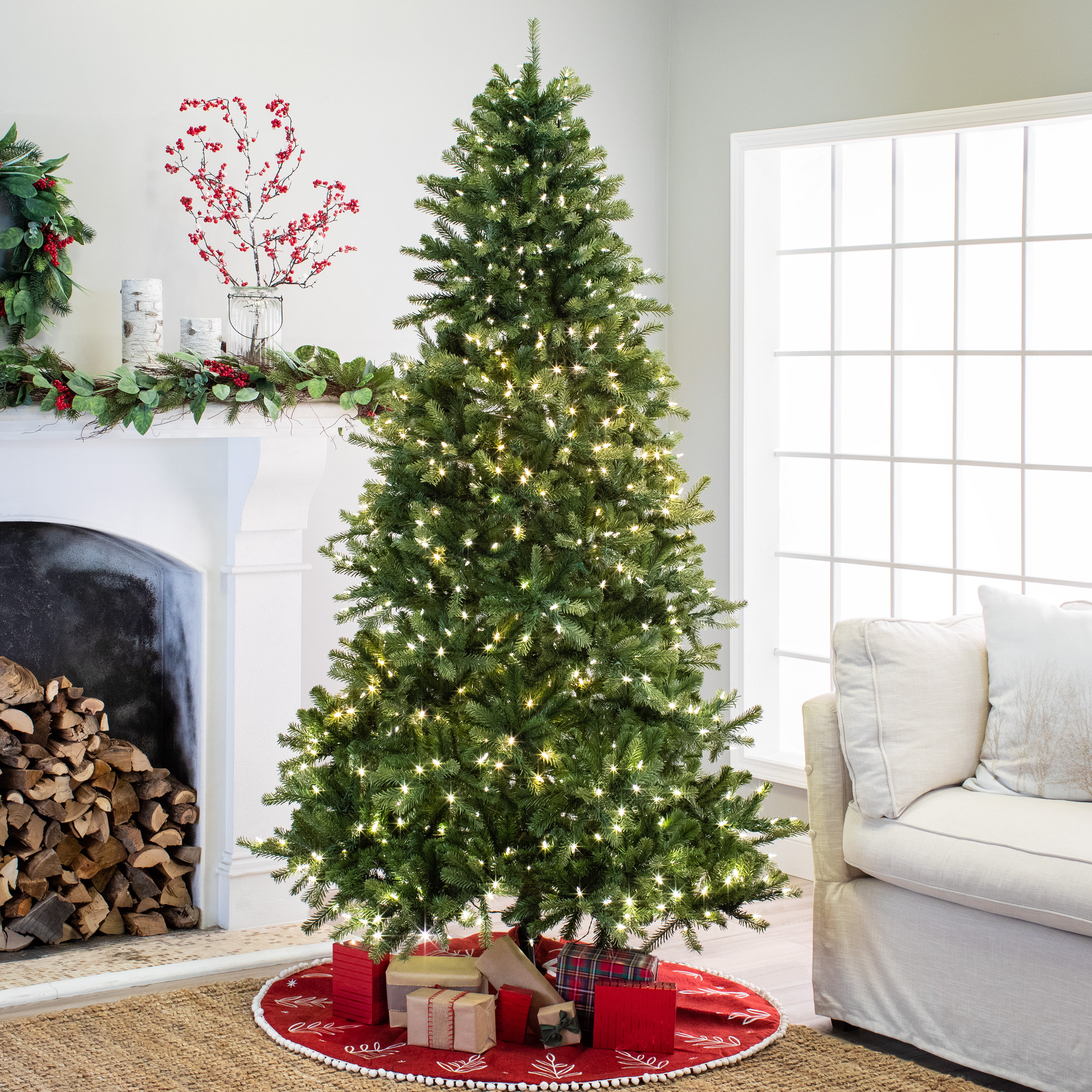 Belham Living 7.5ft Pre-Lit Newport Fir Artificial Christmas Tree with ...