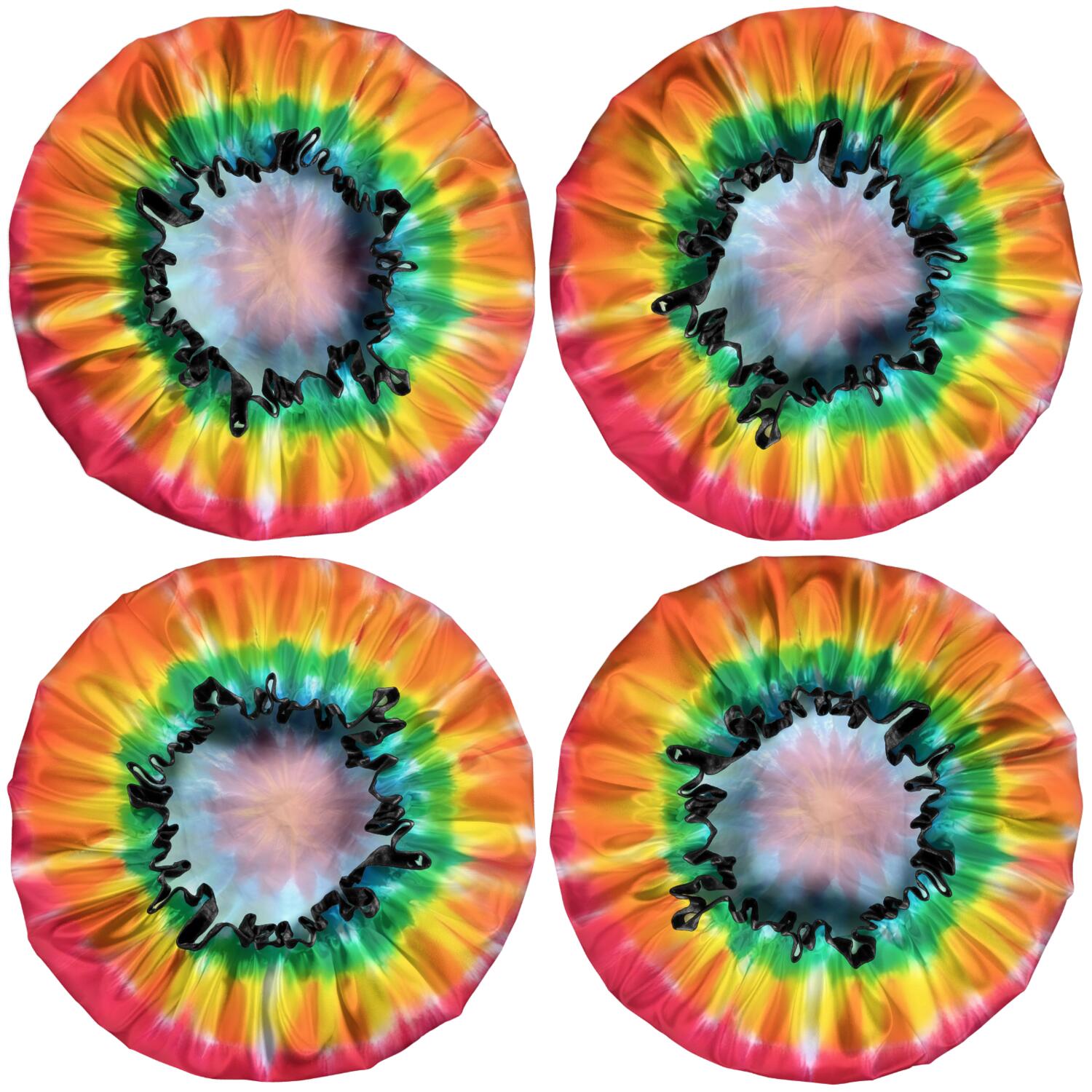 Shower Caps,Colorful Rainbow Tie Dye Spiral Pattern Waterproof Shower Cap for Women 4 Pieces,Double Reusable Hair Cover for Shower PEVA Elastic Stretch Hem