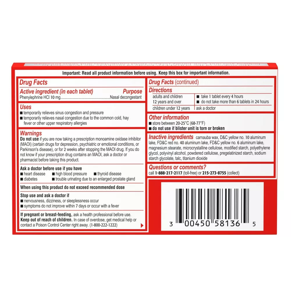 Sudafed PE Congestion Phenylephrine HCI Nasal Decongestant, 36 ct