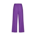 thumbnail image 4 of Capri Pants for Women Spring Summer Cotton Linen Straight Wide Leg Loose Drawstring Elastic Waist Cropped Trouser Purple 2XL, 4 of 7