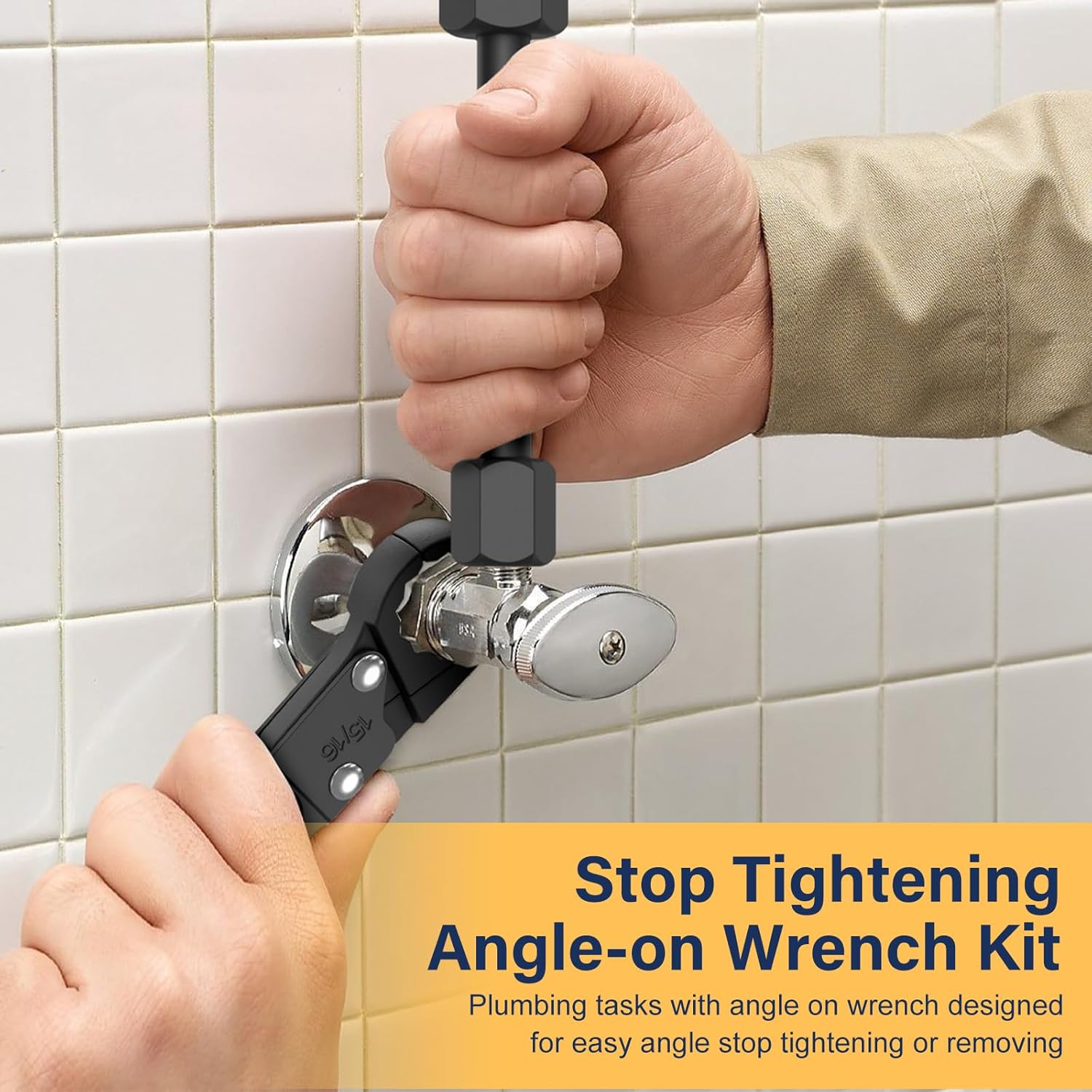 Plumbing Tools Angle Stop Wrench Kit Angle-On Adjustable Wrench for Professional Plumbers Black