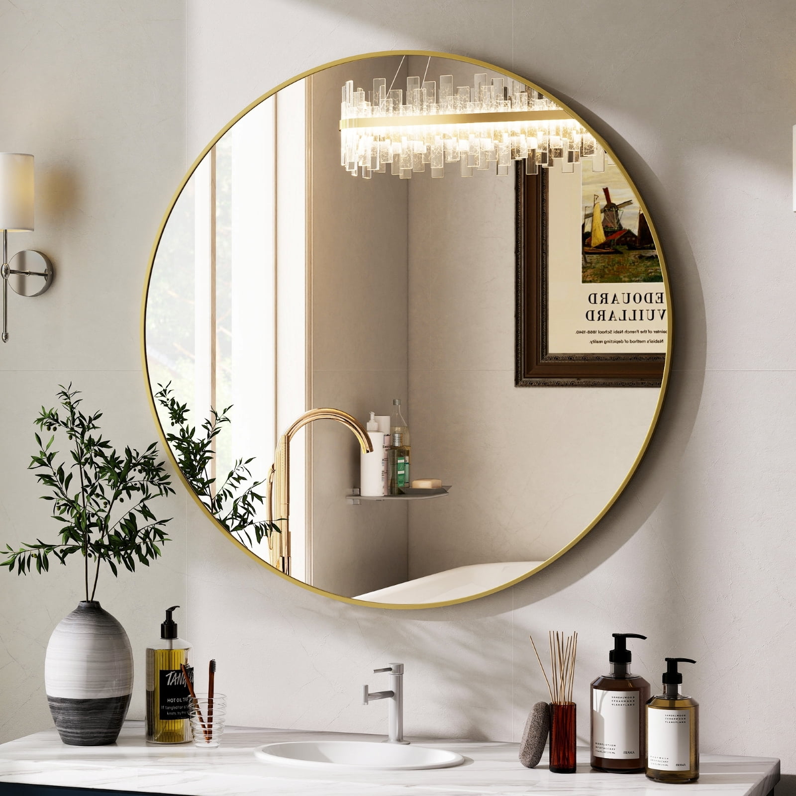 SHATTERVIEW 36" Bathroom Mirror Round Wall Mirror Vanity Mirror with Metal Frame, Gold