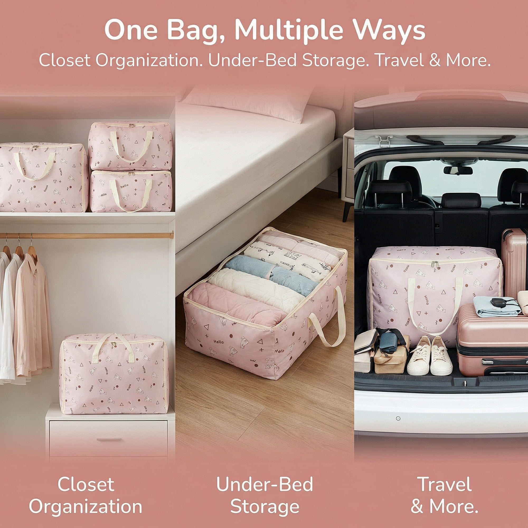 Unique Bargains Clothes Storage Bags for Organizing Clothing Light Pink 23.2"x19.7"x10.6"