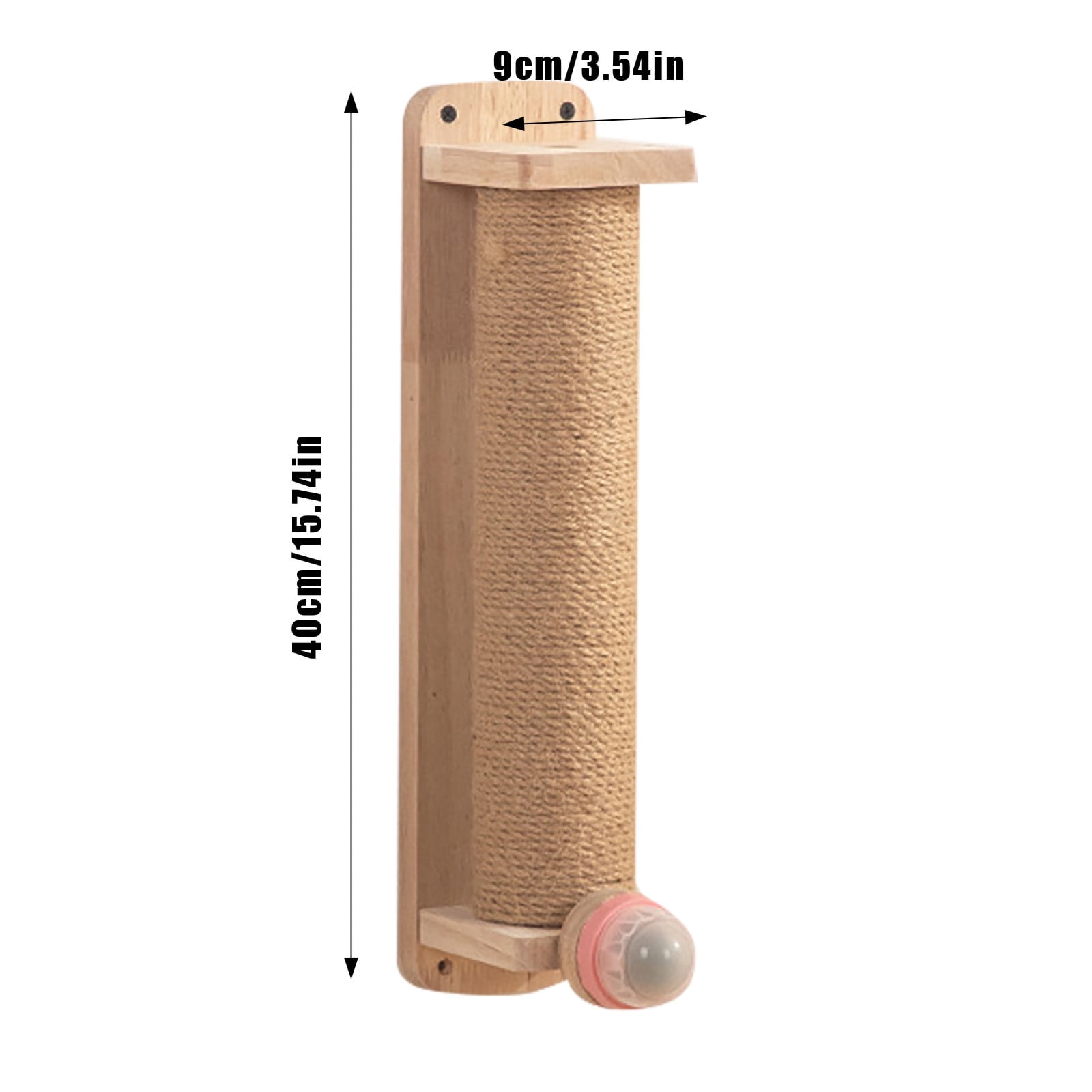 Thick Column Wall Mounted Cat Scratcher - 15.7 Inch Natural Sisal Scratching Post on Rubber Wood for Large Cats & Kittens, Furniture Protector & Climbing Activity Center