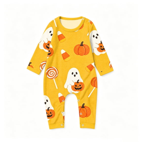 Matching Family Halloween Pajamas PJs Set, Cute Pumpkin Ghost Print Long Sleeve Sleepwear Loungewear Gift for Family Photo Shoot
