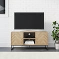 thumbnail image 2 of Nathan James Dylan Media Console Cabinet TV Stand with Hidden Storage Herringbone Pattern Wood Metal, Oak/Black, 2 of 7