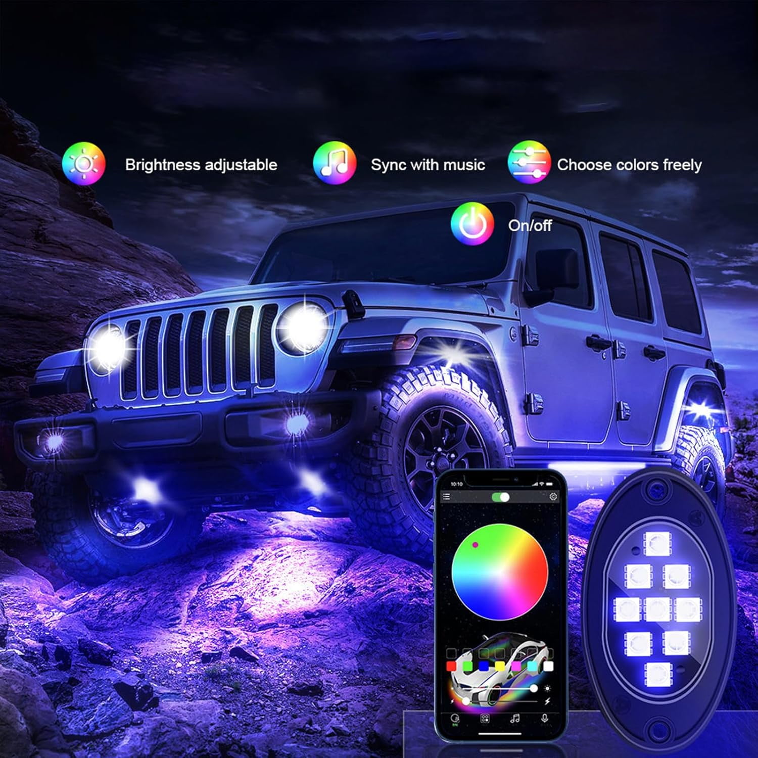 TigerClaw Vehicle rock lights, RGB LED Car Underbody Light Kit with Remote and App Control for Trucks, SUVs and Jeeps