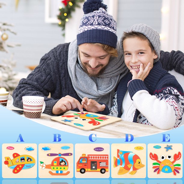 Xihbxyly Ofertas Lighten Del Día Prime Rompecabezas de Madera para Niños Pequeños, Juguetes con Formas y Rompecabezas de Transporte, Regalos