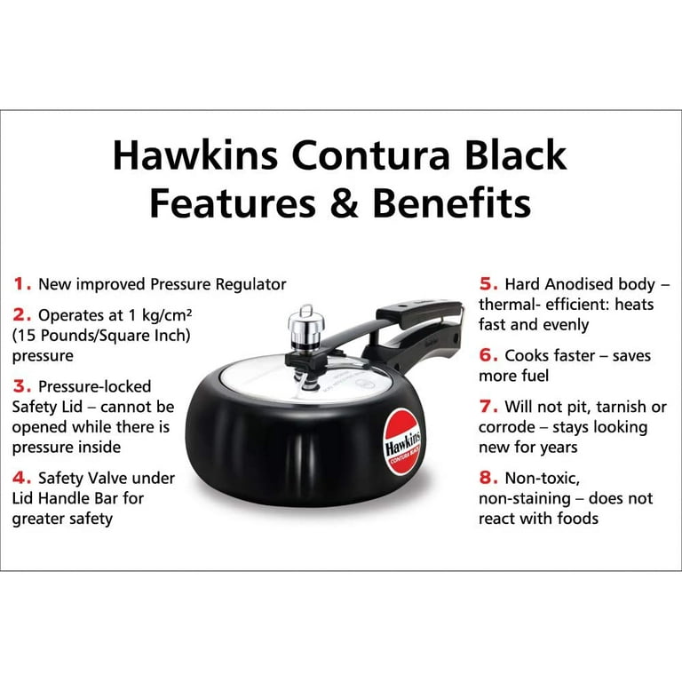 Hawkins CB20 Hard Anodized Pressure Cooker, 2 Liter Contura Black SMALL