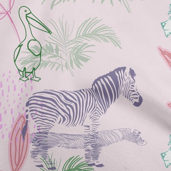 oneOone Cotton Poplin Light Pink Fabric Tropical Doodled Animals With Leaves Fabric For Sewing Printed Craft Fabric By The Yard 56 Inch Wide