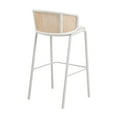 thumbnail image 3 of LeisureMod Ervilla Mid-Century Modern Wicker Bar Stool with Fabric Seat and White Powder Coated Steel Frame, Beige, 3 of 12