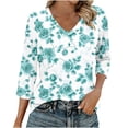 thumbnail image 2 of Pounoo Womens Summer Tops V Neck Retro Floral Print 3/4 Sleeve Tops for Women Casual Loose Tee Shirts Beach Vacation Outfits Gift, 2 of 6