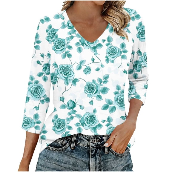 Cilsoka Fashion Blouses for Women Trendy, Womens 3/4 Sleeve Summer Shirts 2026 Trendy Elbow Length Tops Floral Boho Blouses T Shirts Dressy Causal Clothes, Floral Print Tshirts