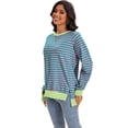 thumbnail image 5 of DARING DIVA Women's Striped Oversized Crew Neck Long Sleeve Sweatshirt S Green Pink, 5 of 8