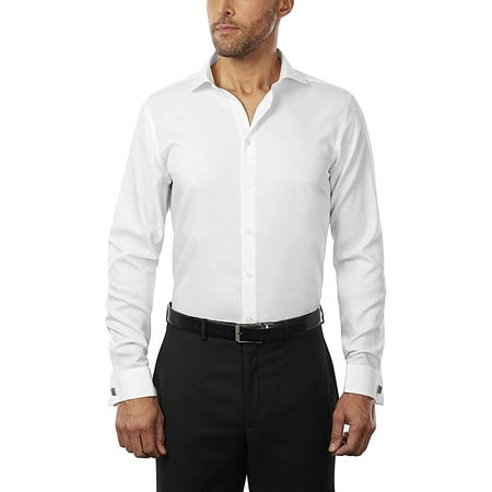 Calvin Klein Men's Non Iron Slim Fit Steel French Cuff Dress Shirt -White-15 Neck x 32/33 Sleeve