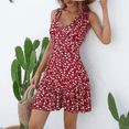 thumbnail image 3 of MLDRA Boho Dresses for Women Summer Casual Sleeveless Floral V Neck Mini Dress for Beach Vacation Holiday Party,Red Wedding Guest Dress, 3 of 6