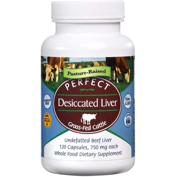 Perfect Supplements – Perfect Desiccated Liver – 120 Capsules - Undefatted Beef Liver – Natural Source of Protein, Iron, Vitamins A & B