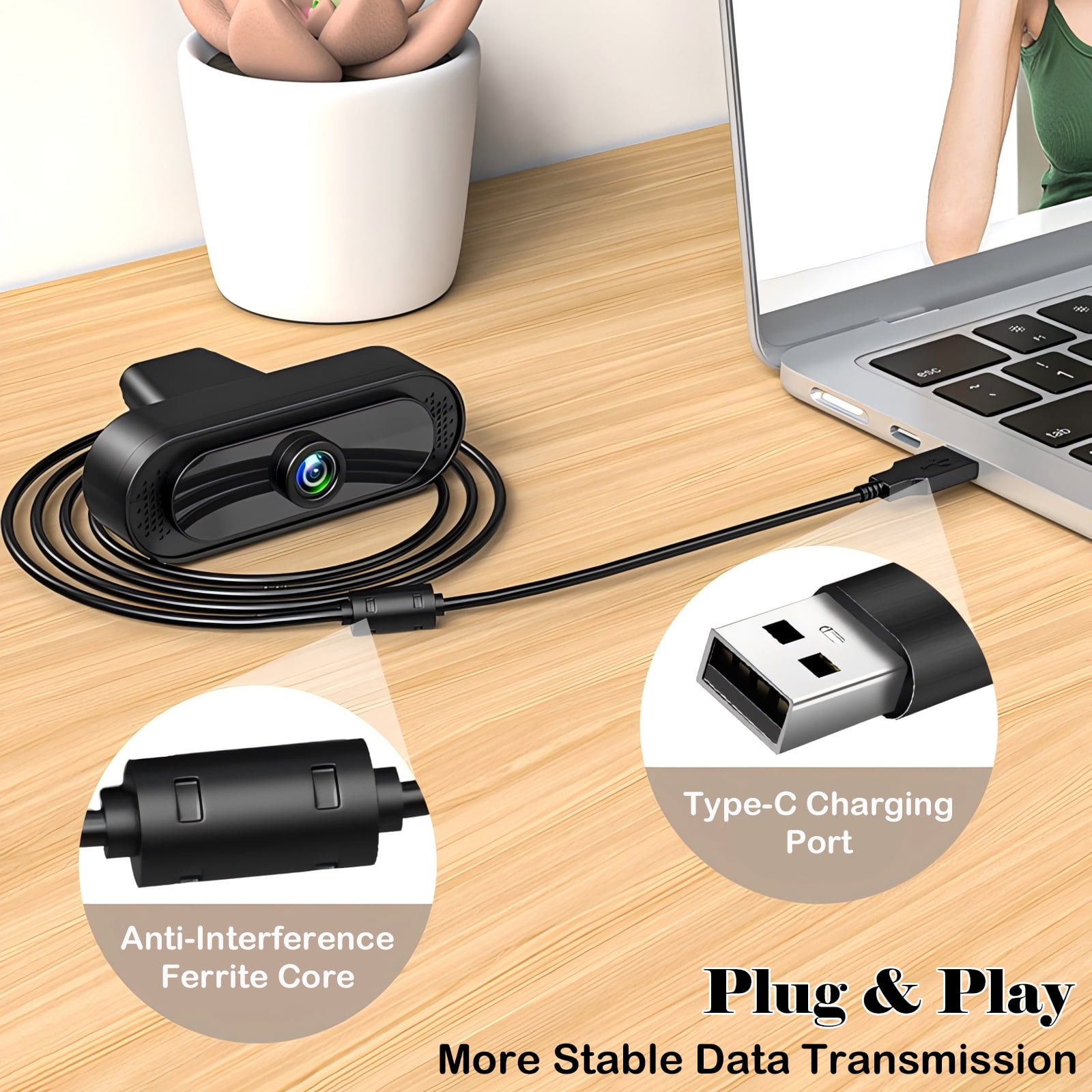 RONY 2K QHD Webcam: USB Autofocus PC Webcam with Noise-Canceling Mic, Streaming Computer Camera for PC Laptop Desktop