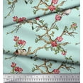 thumbnail image 2 of Soimoi Green Modal Satin Fabric Floral & Franklin Gull Bird Print Fabric by Yard 42 Inch Wide, 2 of 3