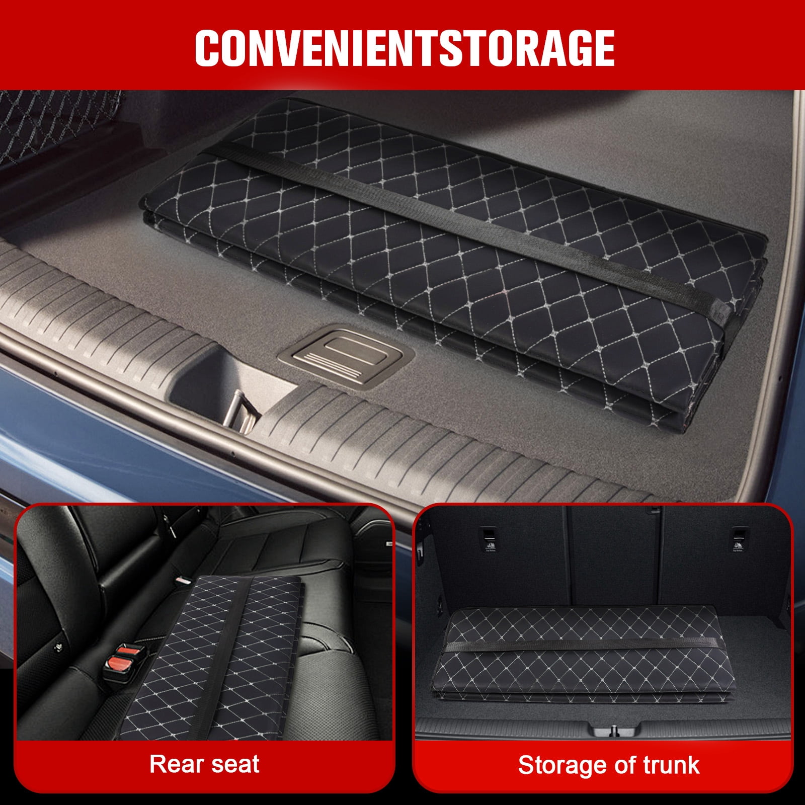 Qiyester Car Bed Backseat with Elastic Straps Non-Inflatable Foldable Portable Rear Mattress Travel Camping Sleep Gear