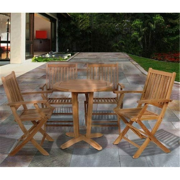 Amazonia Teak Kansas 4-Person Teak Patio Dining Set With Folding Chairs