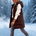 thumbnail image 6 of Hueook Puffer Vest for Women Hooded Sleeveless Zip Up Long Length Casual Winter Vest Coat with Pockets Brown XL, 6 of 9