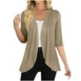 thumbnail image 2 of Fznquz Lightweight Sweaters for Women 3/4 Sleeve Open Front Beige Cardigan Formal Kimono Shrugs Ladies Tops, 2 of 8