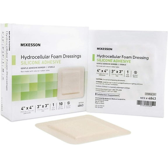 McKesson Hydrocellular Foam Dressing with Silicone Adhesive 4843 Box of 10, Tan