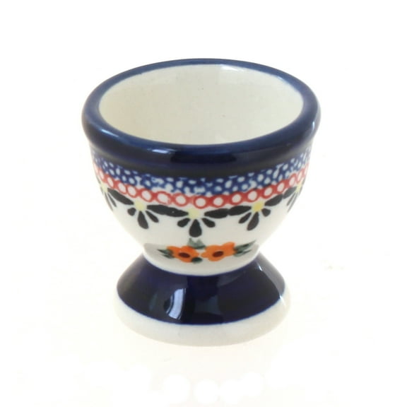 Blue Rose Polish Pottery Floral Butterfly Egg Cup