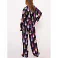 thumbnail image 4 of Women Champagne Bottle Pajamas Long Sleeve Wine Glasses Print Button Down Shirt Pants 2 Piece Satin Silk Set, 4 of 5