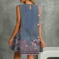 thumbnail image 6 of Womens Summer Dress with Pockets Floral Print Sleeveless Loose Crew Neck Tank Short Dress Pleated Swing Sundress (M, Navy), 6 of 7