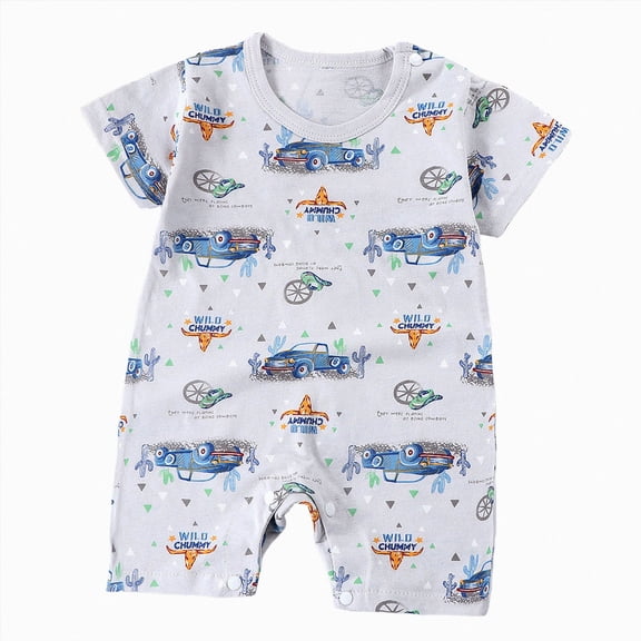 WUANDIXFA Baby Boy Summer Clothes 6 12 18 24 Months Cotton Cute Short Sleeve Romper Casual Style, Infant Outfits Cute Baby Boy Outfits Baby Jumpsuit Baby Clothing,Blue,18-24 Months