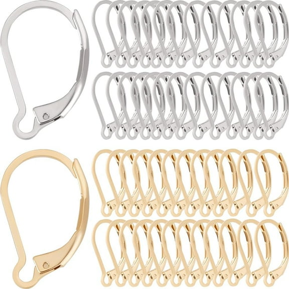 1 Box 100Pcs 24K Gold Plated Stainless Steel Earring Hooks Leverback Earring Findings French Ear Wires Earrings Clasps Lever Back Earring Hooks Leverbacks for Jewelry Making DIY Crafts