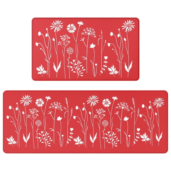 Set of 2 Red Anti-Fatigue Kitchen Mats (46.8"x17.32" & 29.13"x17.32")