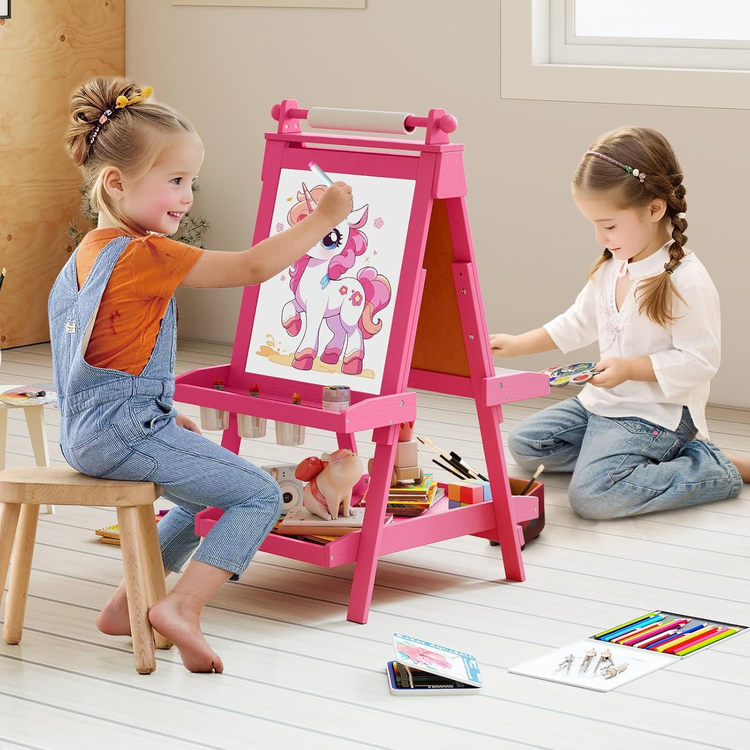 Cadeau Enfant Créatif ,Tableau De Dessin Double Faces En Bois,Chevalet