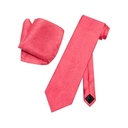 - Vesuvio Napoli CORAL PINK PAISLEY NeckTie & Handkerchief Matching Neck Tie Set